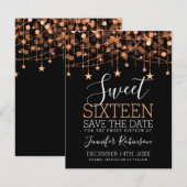 Roos Gold Sweet 16 Sparkly String Lights Opslagdat Save The Date (Voorkant / Achterkant)