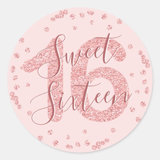 Roos Gold Sweet 16 Verjaardag Glitter Confetti Ronde Sticker (Voorkant)