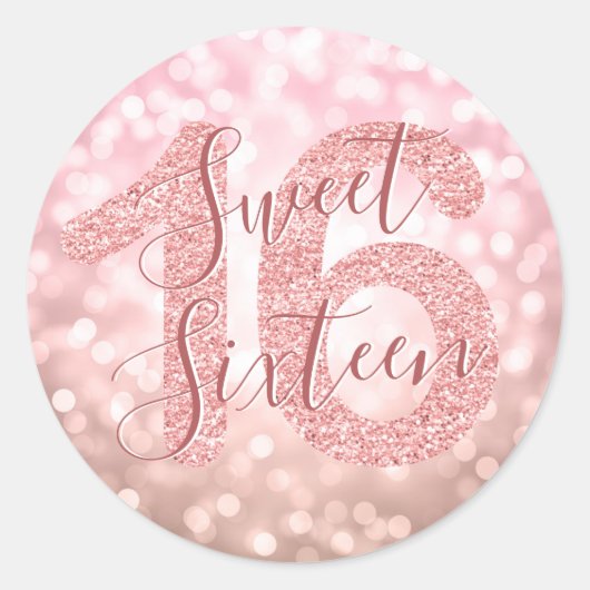 Roos Gold Sweet 16 Verjaardags Glitter Lights Ronde Sticker (Voorkant)