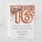 Roos Gold Sweet 16 Verjaardagsfeestje Kaart (Voorkant)