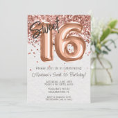 Roos Gold Sweet 16 Verjaardagsfeestje Kaart (Staand voorkant)