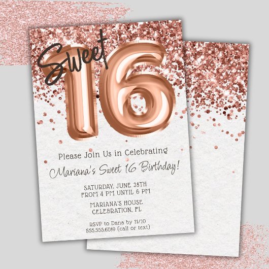 Roos Gold Sweet 16 Verjaardagsfeestje Kaart