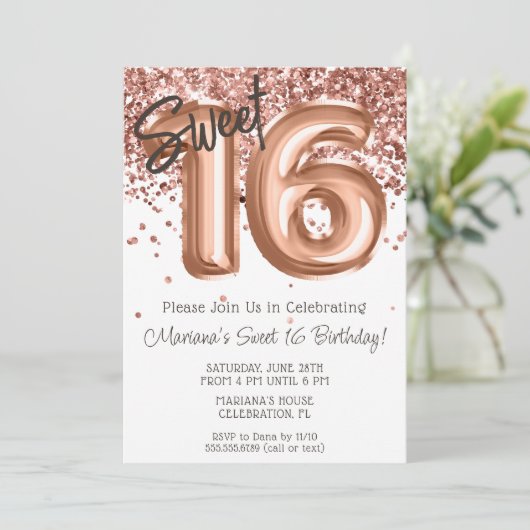 Roos Gold Sweet 16 Verjaardagsfeestje Kaart (Staand voorkant)