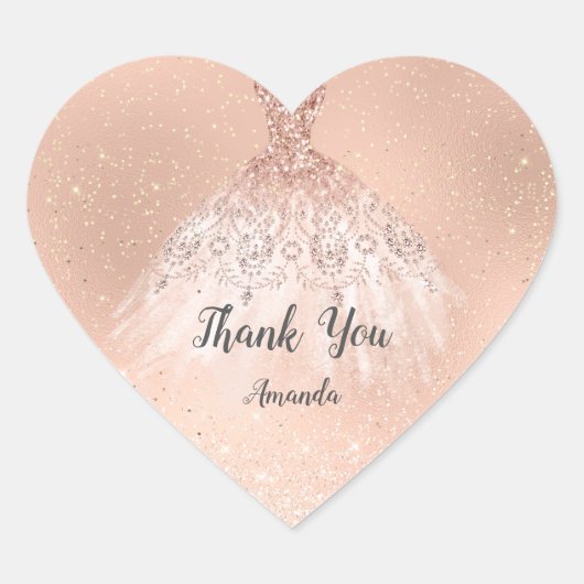 Roos Gold Sweet 16e Bridal Hartelijk dank Hart Sticker (Voorkant)