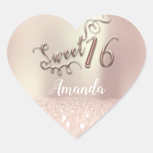 Roos Gold Sweet 16e Prinses Hartnaam Vonk Hart Sticker (Voorkant)