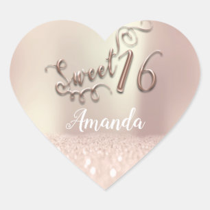 Roos Gold Sweet 16e Prinses Hartnaam Vonk Hart Sticker
