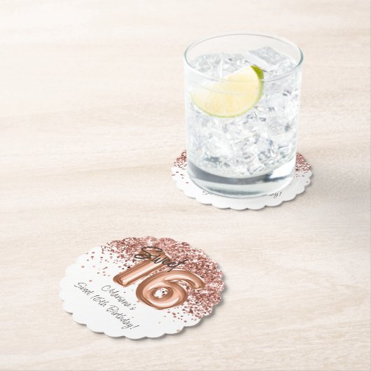 Roos Gold Sweet 16th Birthday Party Kartonnen Onderzetters (Insitu)