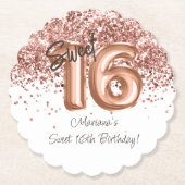 Roos Gold Sweet 16th Birthday Party Kartonnen Onderzetters (Voorkant)