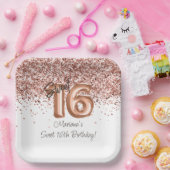 Roos Gold Sweet 16th Birthday Party Papieren Bordje (Feest)