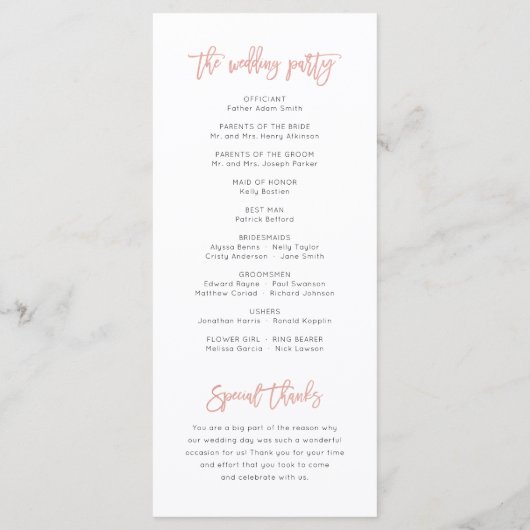 Roos Gold Sweet Fairytale Wedding Ceremony Program Programmakaart (Achterkant)