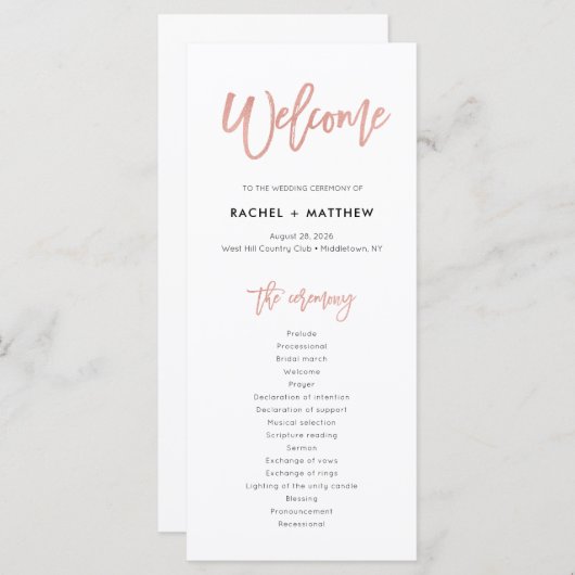 Roos Gold Sweet Fairytale Wedding Ceremony Program Programmakaart (Voorkant / Achterkant)