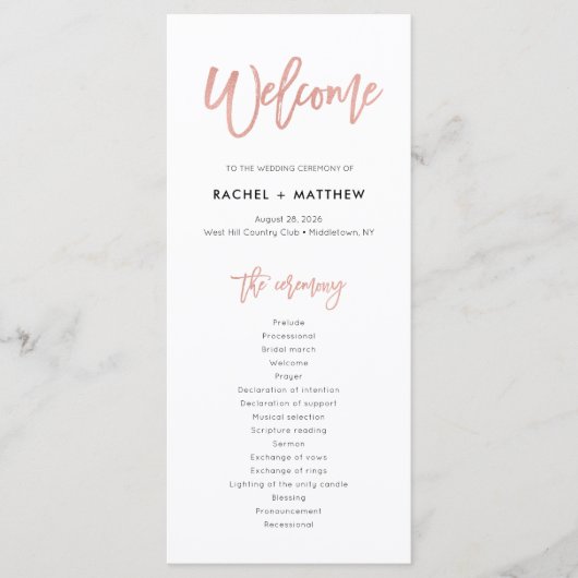 Roos Gold Sweet Fairytale Wedding Ceremony Program Programmakaart (Voorkant)