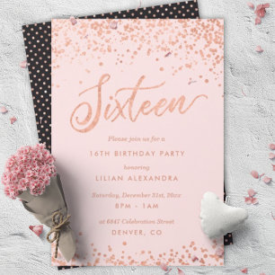 Roos Gold Sweet Sixteen Party Invitation Faux Foli Kaart