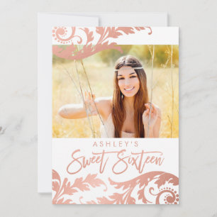 Roos Gold Swirls Foto Sweet 16 Uitnodigingen