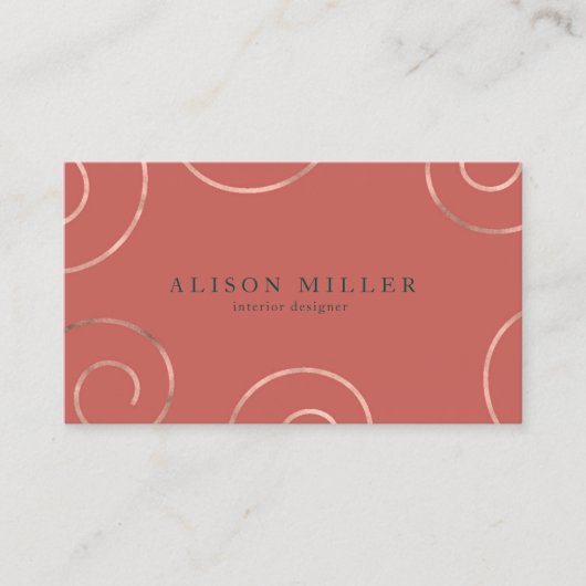 Roos Gold Swirls Moderne Professional Visitekaartje (Voorkant)