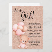 Roos Gold Teddy Bear Baby shower Kaart (Voorkant / Achterkant)