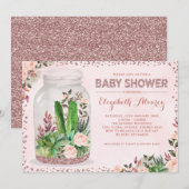 Roos Gold Terrarium Baby shower Cactus Roze Bloeme Kaart (Voorkant / Achterkant)