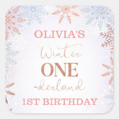Roos Gold Text Snowflakes Winter One-derland Vierkante Sticker (Voorkant)