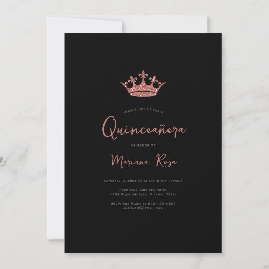 Roos Gold Tiara Quinceanera Birthday Party Kaart (Voorkant)