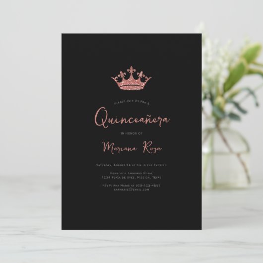 Roos Gold Tiara Quinceanera Birthday Party Kaart (Staand voorkant)