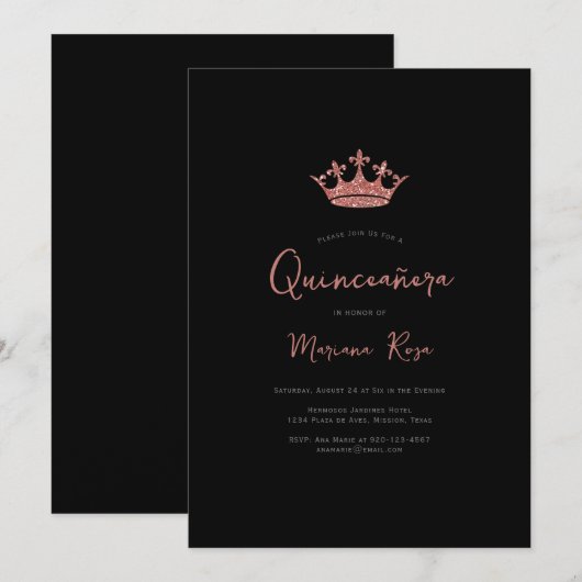 Roos Gold Tiara Quinceanera Birthday Party Kaart (Voorkant / Achterkant)