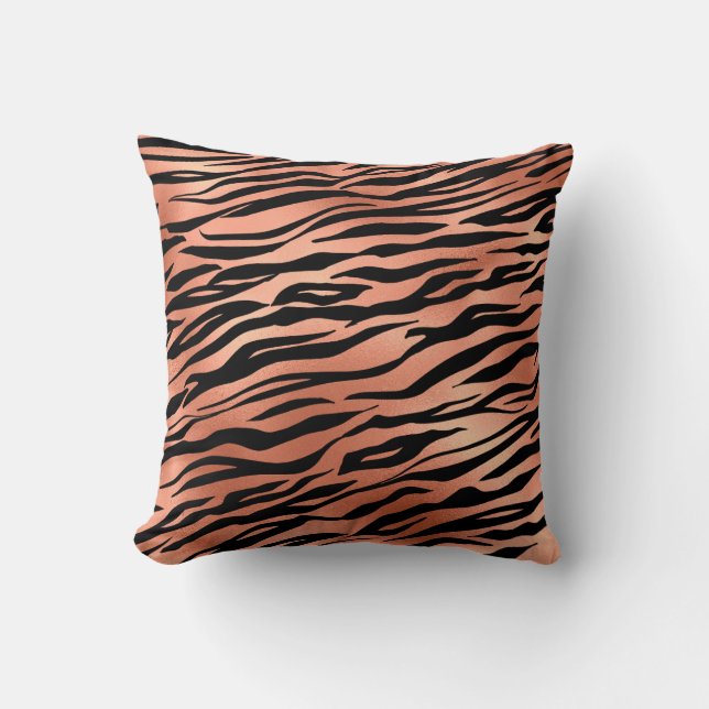 Roos Gold Tiger Zebra Stripes Fur Kussen (Voorkant)