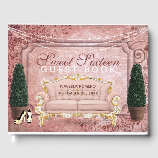 Roos Gold Topiary Garden Sweet Sixteen Birthday Gastenboek (Voorkant)