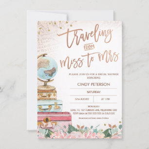 Roos Gold Traveling Miss naar Mrs Vrijgezellenfees Kaart