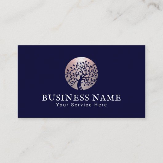 Roos Gold Tree Logo Counselor Life Coach Navy Blue Visitekaartje (Voorkant)