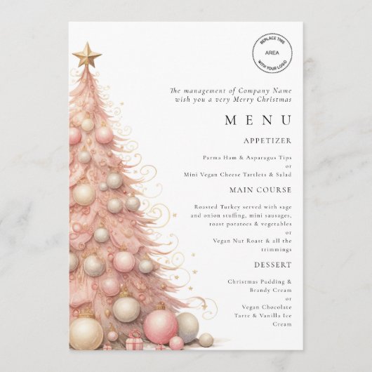 Roos Gold Tree Logo Werk Kerstfeest Menu Kaart (Voorkant)