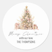 Roos Gold Tree Naam Vrolijk kerstfeest Ronde Sticker (Voorkant)