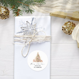 Roos Gold Tree Naam Vrolijk kerstfeest Ronde Sticker