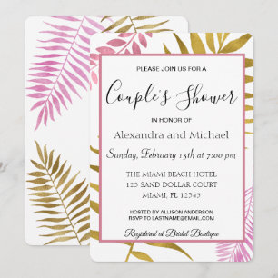 Roos Gold Tropical Floral Couple's Shower Kaart