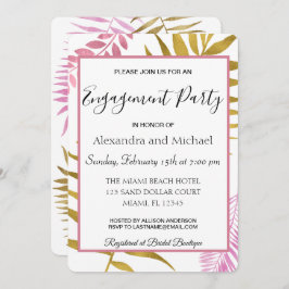 Roos Gold Tropical Floral Engagement Party Kaart