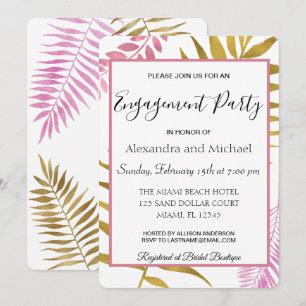 Roos Gold Tropical Floral Engagement Party Kaart