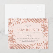 Roos Gold Tropical Greenery Baby Brunch Uitnodiging Briefkaart (Voorkant / Achterkant)
