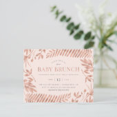 Roos Gold Tropical Greenery Baby Brunch Uitnodiging Briefkaart (Staand voorkant)