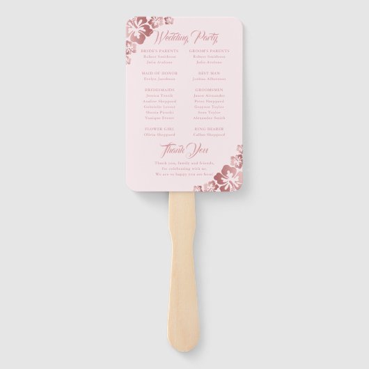Roos Gold Tropical Hibiscus Flower Wedding Program Handwaaier (Achterkant)