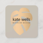 Roos Gold Tropical Leaf Interieur Design Vierkante Visitekaartje (Voorkant)