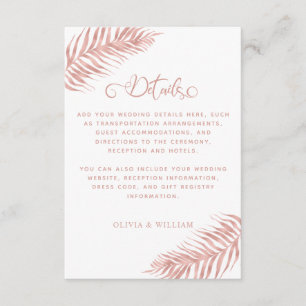 Roos Gold Tropical Palm Leaf White Wedding Details Informatiekaartje