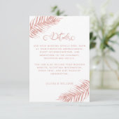 Roos Gold Tropical Palm Leaf White Wedding Details Informatiekaartje (Staand voorkant)
