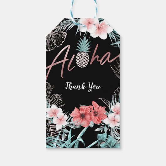 Roos Gold Tropische anananas Botanische Aloha Luau Cadeaulabel (Voorkant)