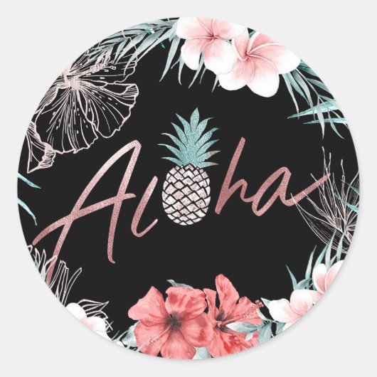 Roos Gold Tropische anananas Botanische Aloha Luau Ronde Sticker (Voorkant)