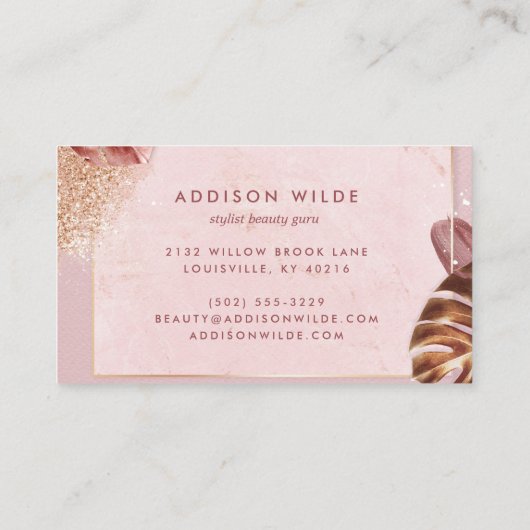 Roos Gold Tropische palmbladeren botanische glitte Visitekaartje (Achterkant)