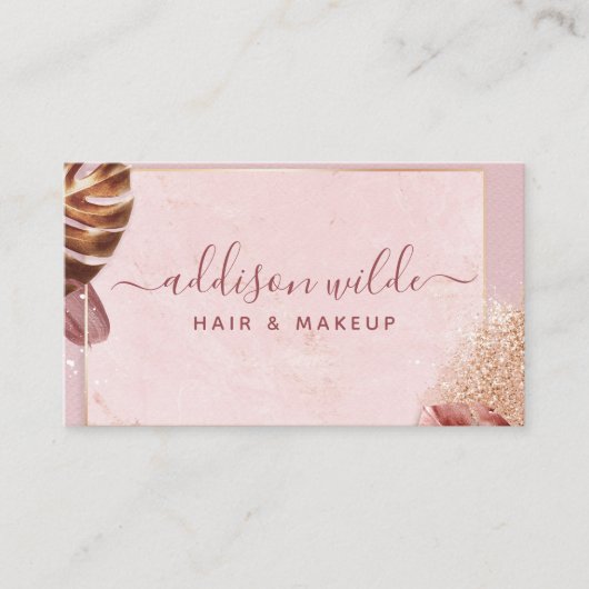 Roos Gold Tropische palmbladeren botanische glitte Visitekaartje (Voorkant)