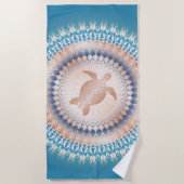 Roos Gold Turquoise Turtle Mandala Kustal Strandlaken (Voorkant)