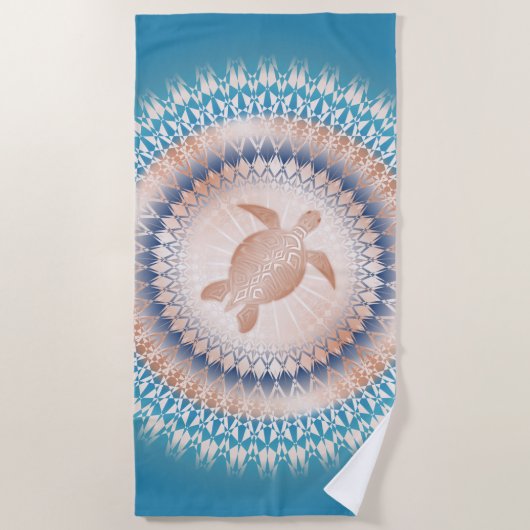 Roos Gold Turquoise Turtle Mandala Kustal Strandlaken (Voorkant)
