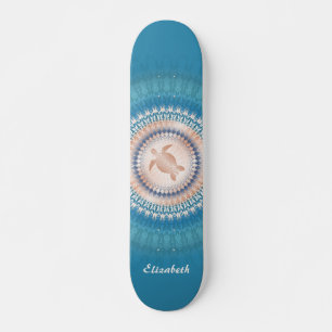 Roos Gold Turquoise Turtle Mandala Monogram Persoonlijk Skateboard