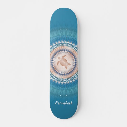 Roos Gold Turquoise Turtle Mandala Monogram Persoonlijk Skateboard (Voorkant)