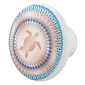 Roos Gold Turquoise Turtle Mandala Nautical Keramische Knop (Rechts)